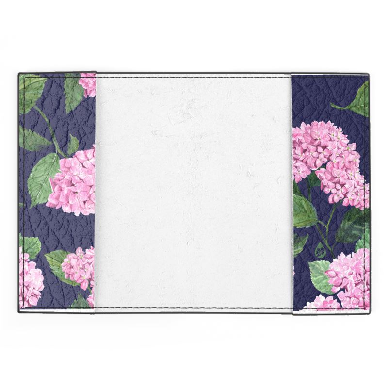 Leather Passport internal view with Twilight Hydrangea Pattern