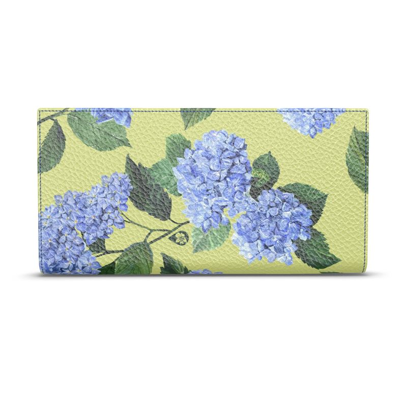 Bespoke Hydrangea Patterned Nappa Leather Travel Wallet In Honeydew