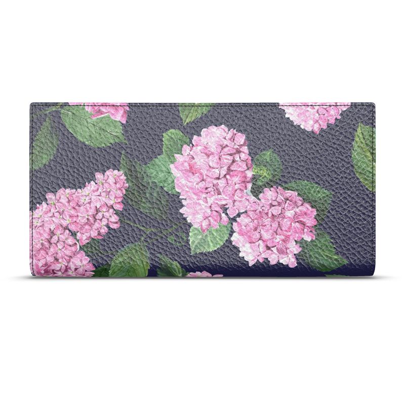 Bespoke Hydrangea Patterned Nappa Leather Travel Wallet In Twilight Navy
