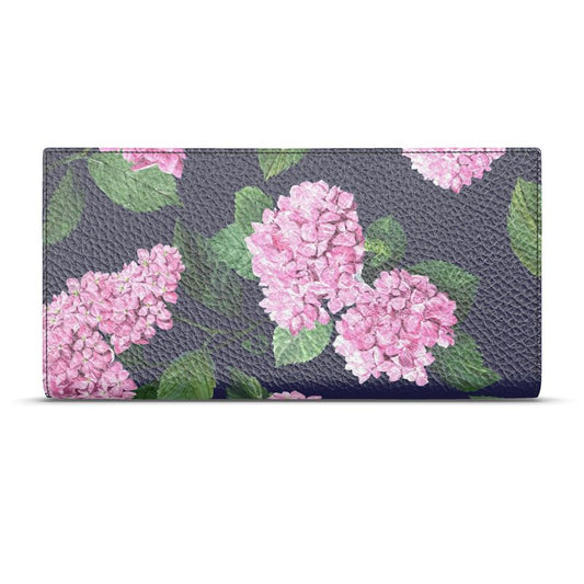 Bespoke Hydrangea Patterned Nappa Leather Travel Wallet In Twilight Navy