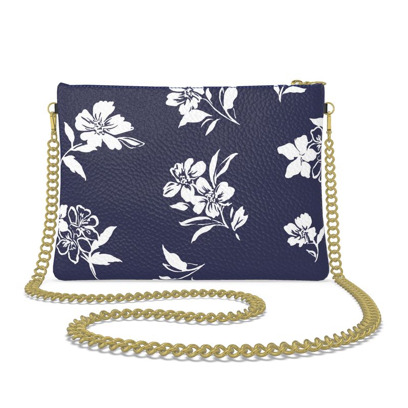 Hand painted multicolor Inky Floral print on a leather crossbody chain strap purse