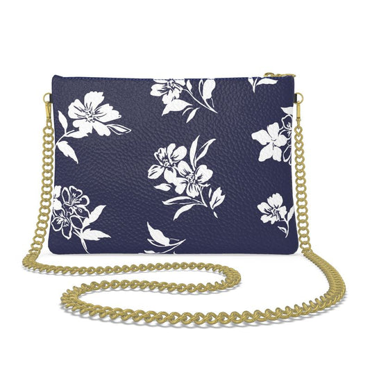 Hand painted multicolor Inky Floral print on a leather crossbody chain strap purse