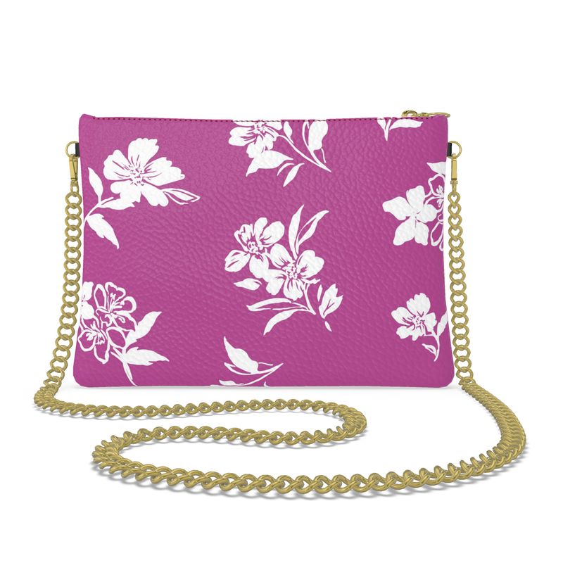 Hand painted multicolor Inky Floral print on a leather crossbody chain strap purse