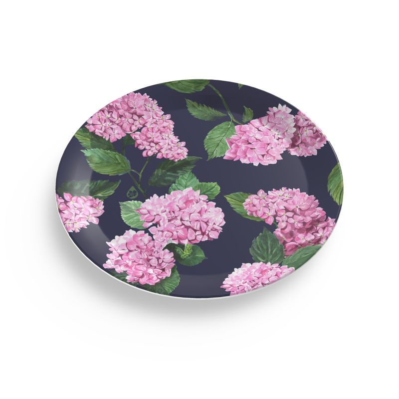 Melamine plate with hydrangea pattern