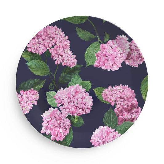 Melamine plate with hydrangea pattern