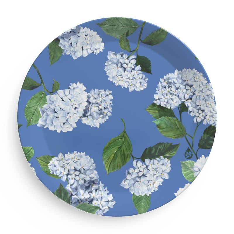 Melamine plate with hydrangea pattern