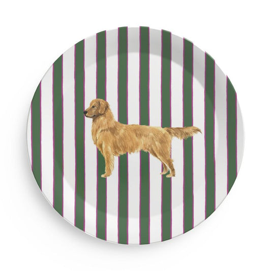 Melamine plate with Good Dog Illustration on Prep Stripe Pattern