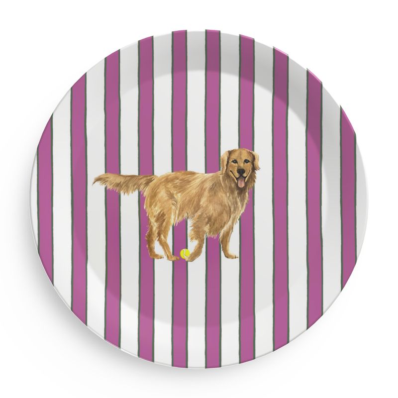 Melamine plate with Good Dog Illustration on Prep Stripe Pattern