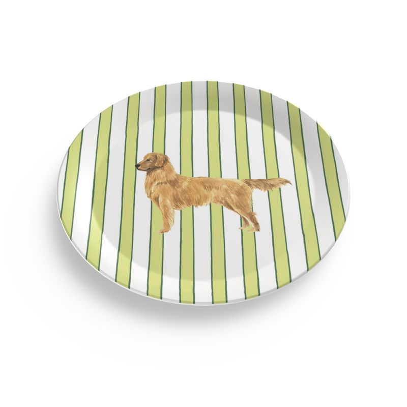 Melamine plate with Good Dog Illustration on Prep Stripe Pattern