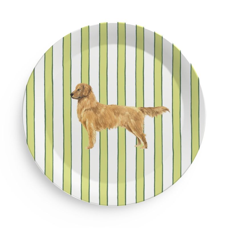 Melamine plate with Good Dog Illustration on Prep Stripe Pattern