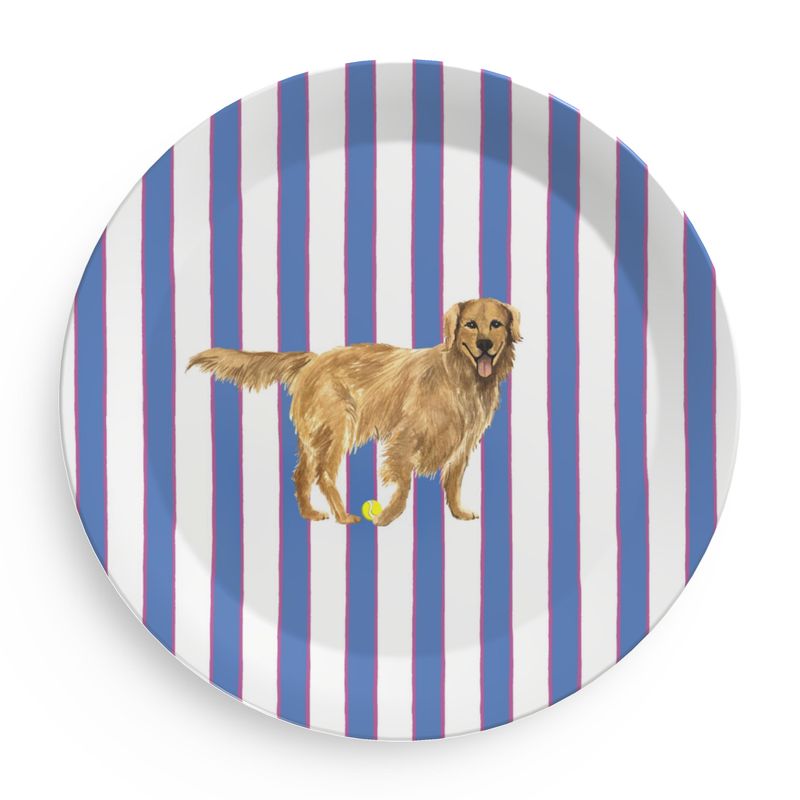 Melamine plate with Good Dog Illustration on Prep Stripe Pattern