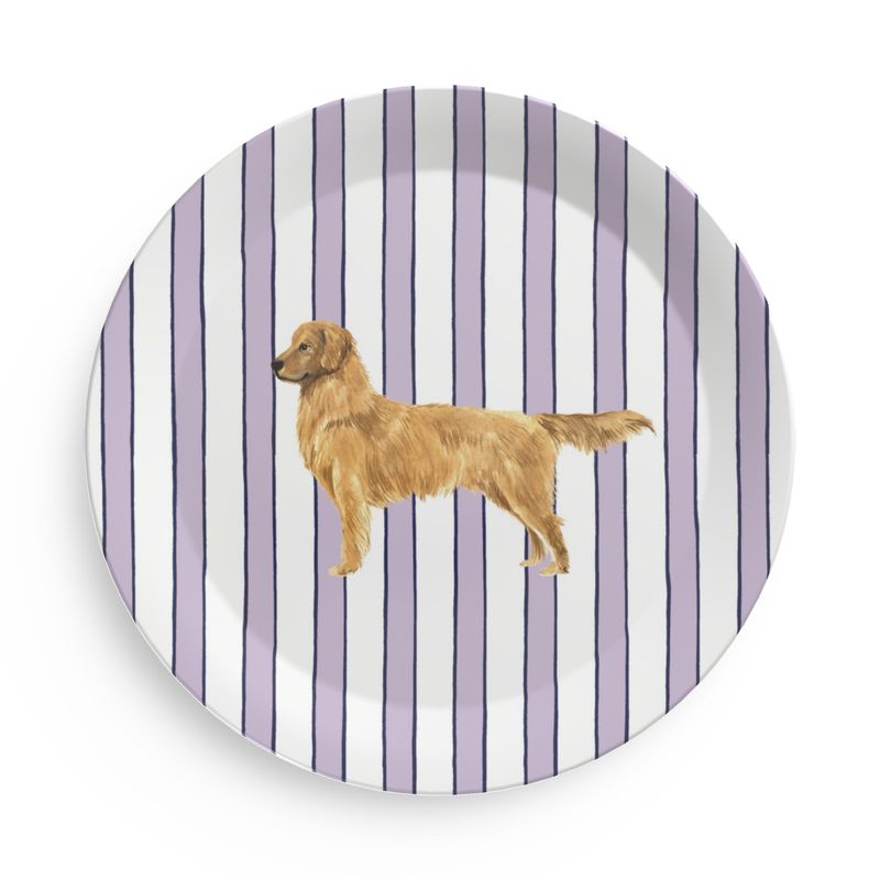 Melamine plate with Good Dog Illustration on Prep Stripe Pattern
