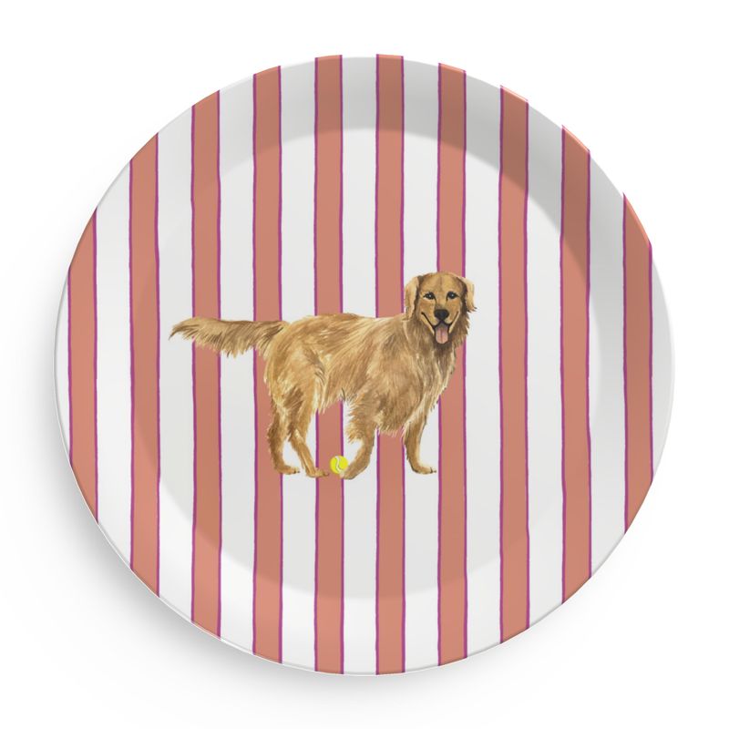Melamine plate with Good Dog Illustration on Prep Stripe Pattern