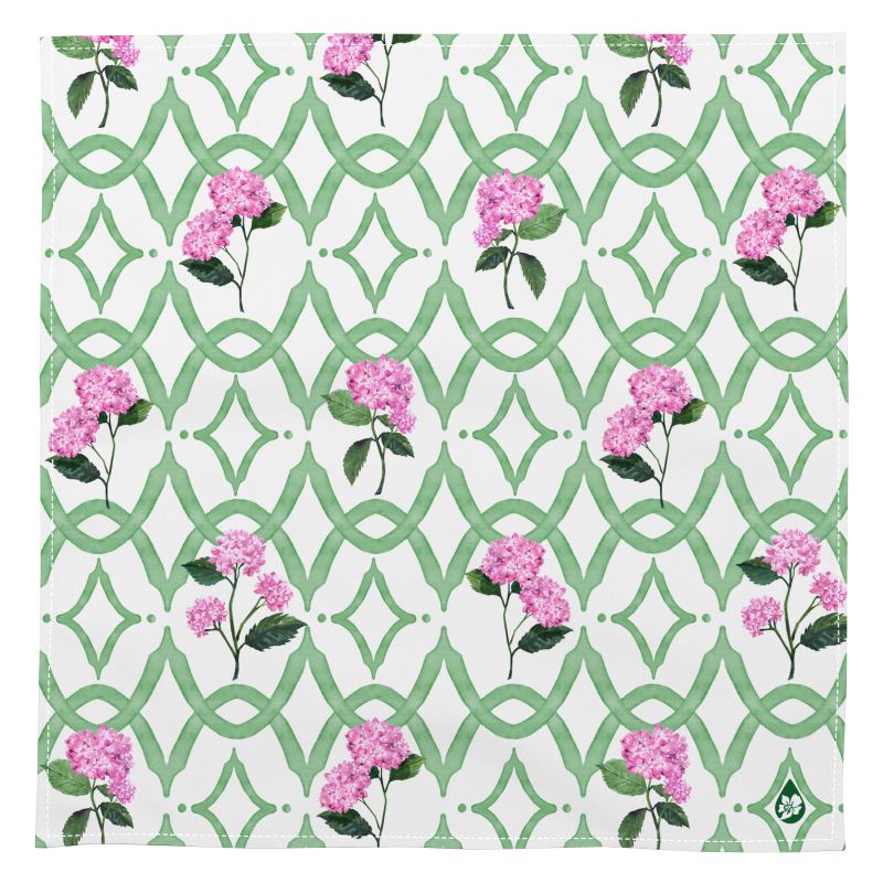 Cloth Napkin with Hydrangea and watercolor trellis artwork