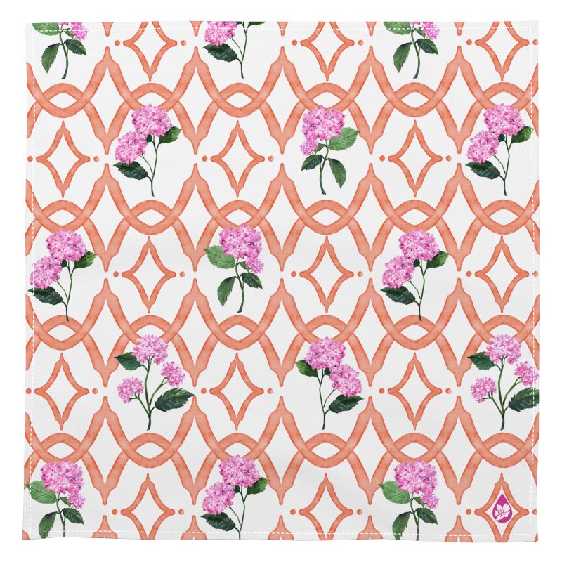 Cloth Napkin with Hydrangea and watercolor trellis artwork
