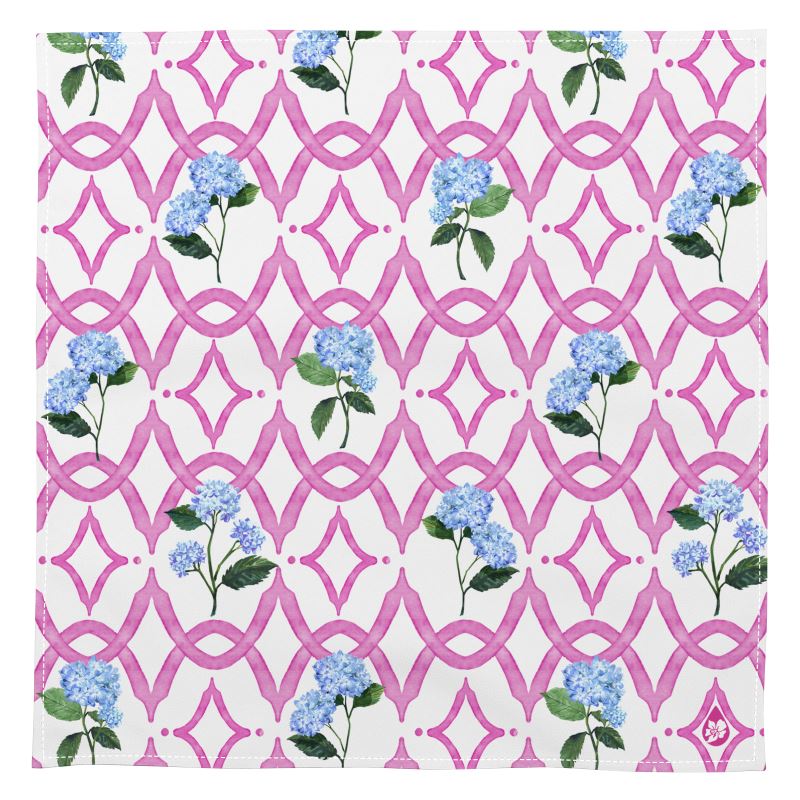 Cloth Napkin with Hydrangea and watercolor trellis artwork