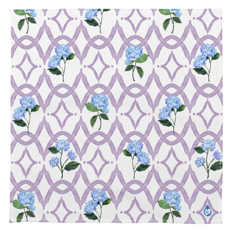 Cloth Napkin with Hydrangea and watercolor trellis artwork