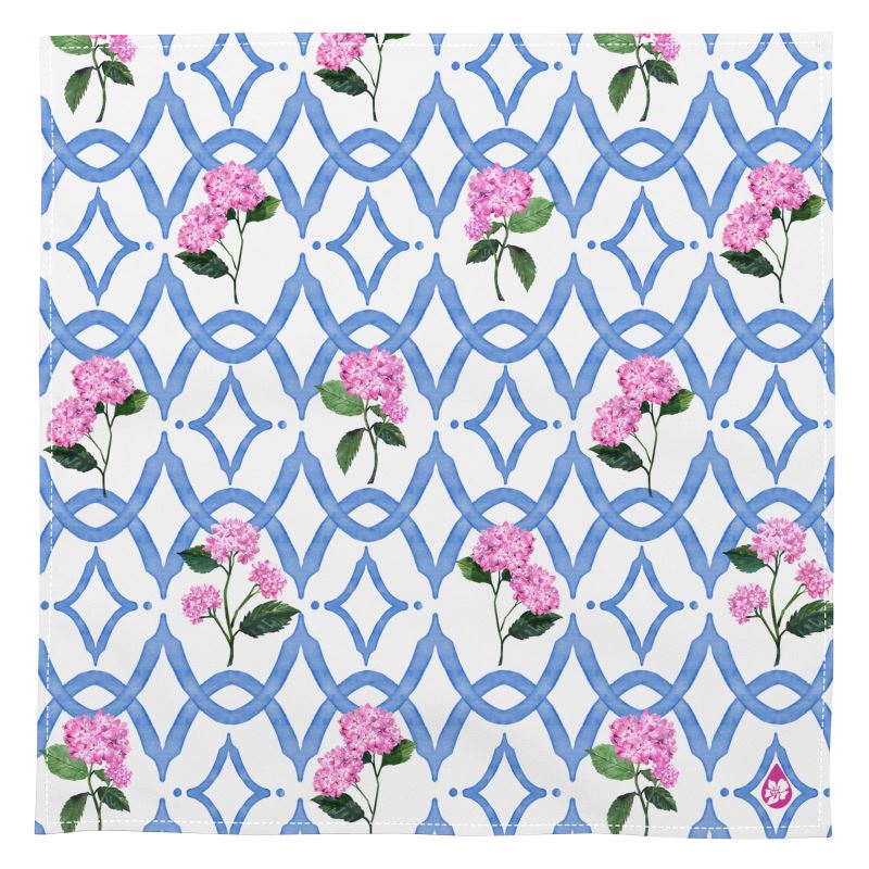 Cloth Napkin with Hydrangea and watercolor trellis artwork