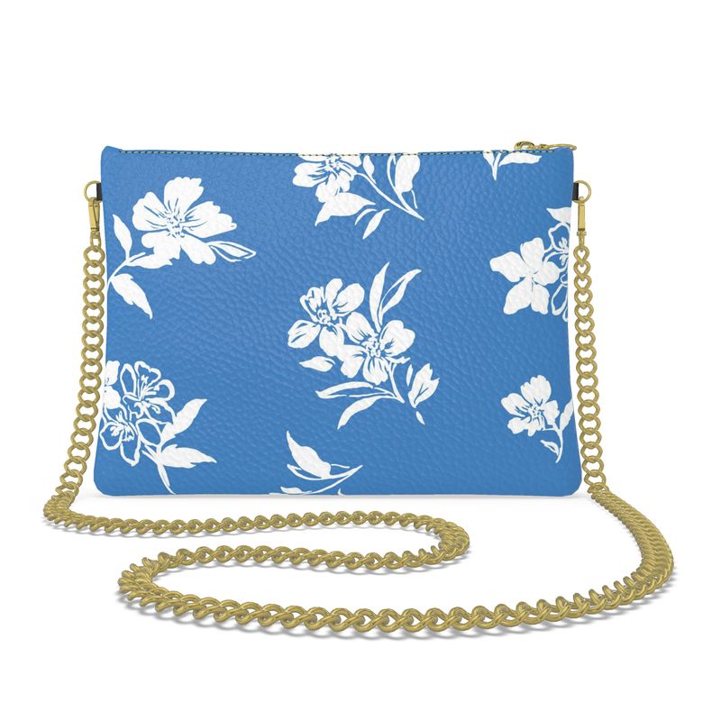Hand painted multicolor Inky Floral print on a leather crossbody chain strap purse