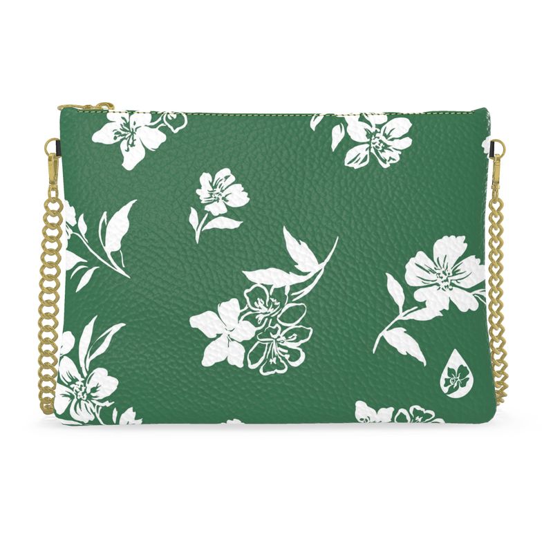 Hand painted multicolor Inky Floral print on a leather crossbody chain strap purse