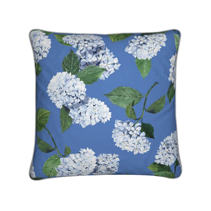 Front View of Hydrangea Feather FIll Pillow in Cloudless Sky Blue