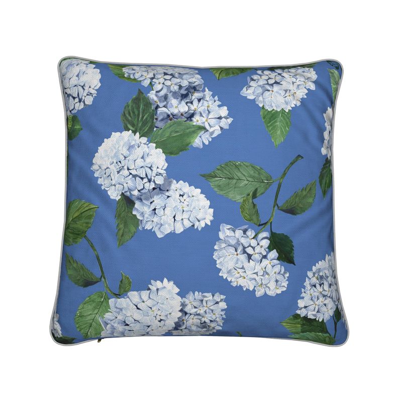 Back View of Hydrangea Feather FIll Pillow in Cloudless Sky Blue