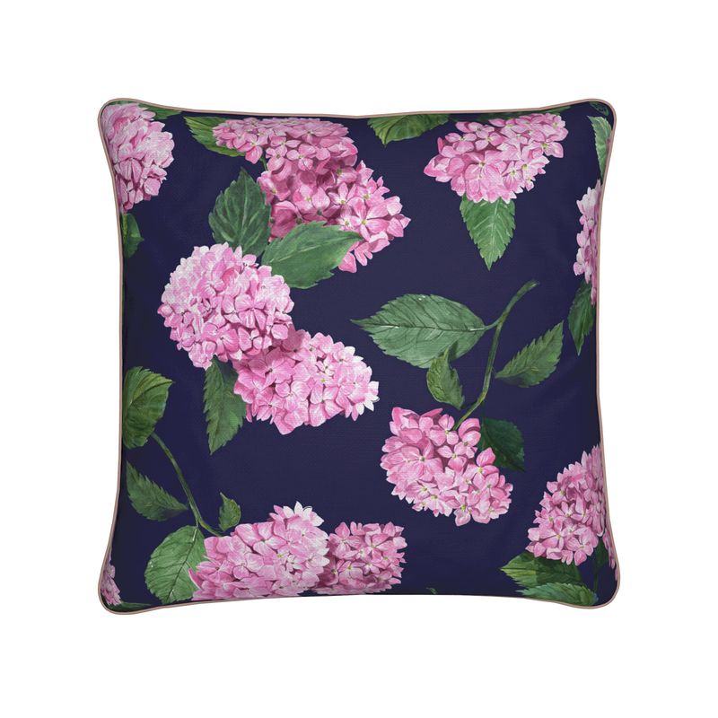 Front View of Hydrangea Feather FIll Pillow in Twilight Navy