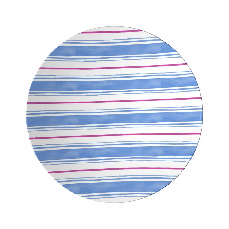 Cloudless Sky Blue and Peony Pink Painted Stripe Ornamental Bowl