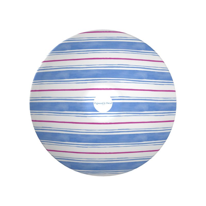 Back view Cloudless Sky Blue and Peony Pink Painted Stripe Ornamental Bowl