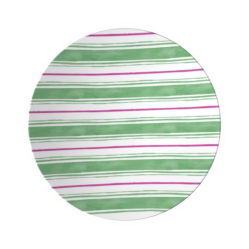 Tennis Grass Green and Peony Pink Painted Stripe Ornamental Bowl