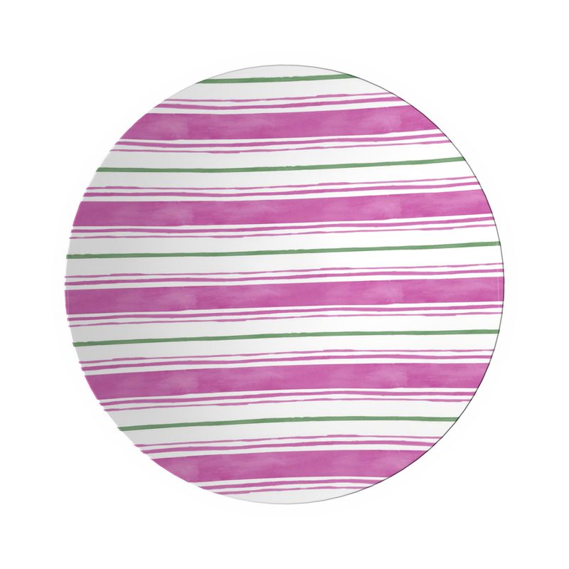 Peony Pink and Tennis Grass Green Painted Stripe Ornamental Bowl
