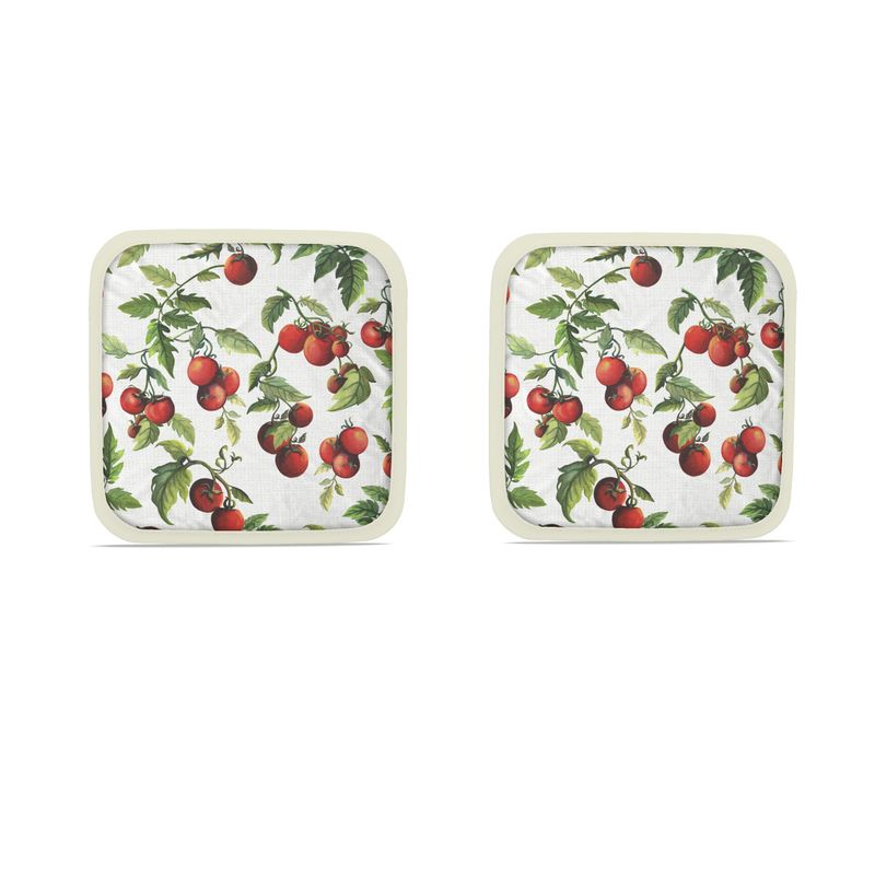 Two pot holders with our Tomato Tomato Pattern