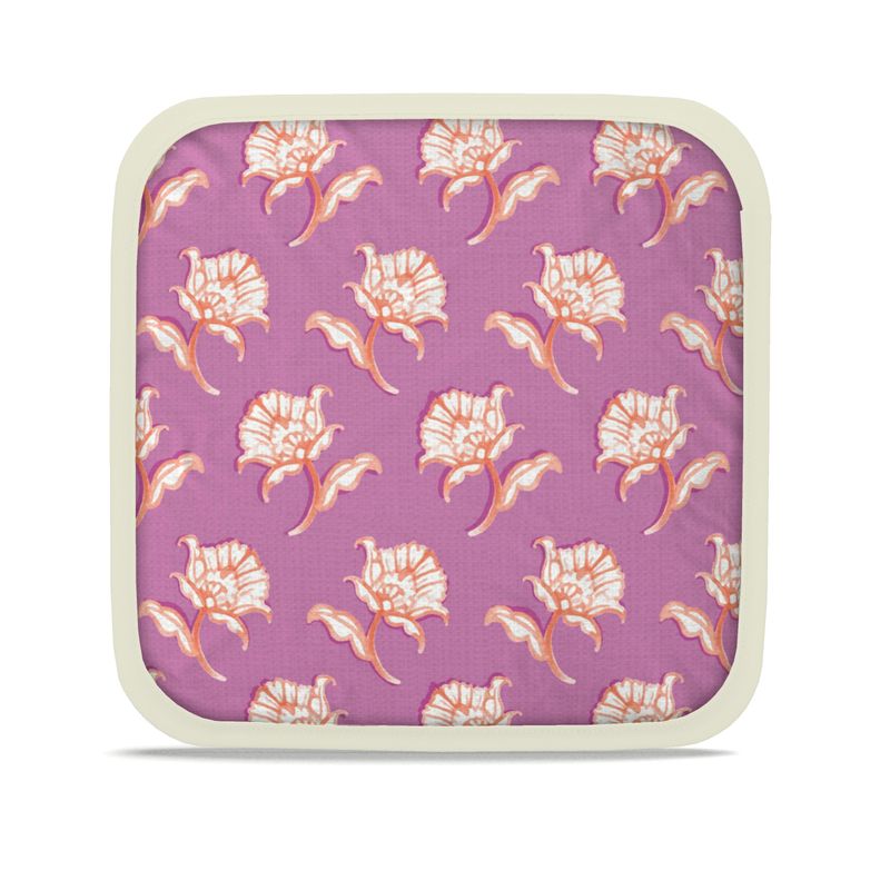 Watercolor Woodblock Peony Pink Colorway Dish Pad Front View