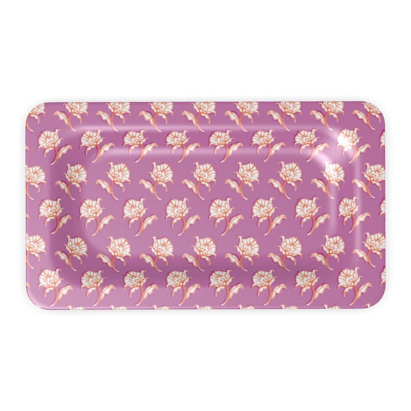 Watercolor Woodblock Tray Front View in Peony