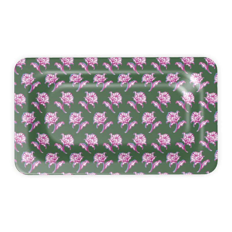 Watercolor Woodblock Tray Front View in Tennis Grass Green