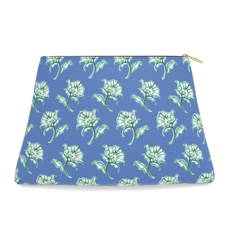 Watercolor Woodblock Leather Clutch