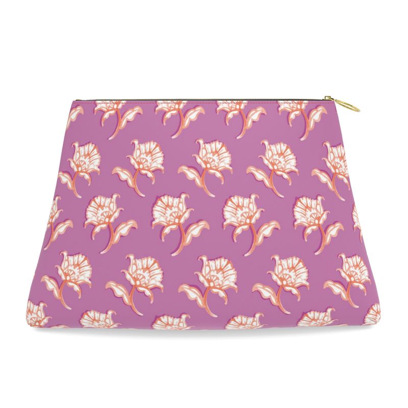 Watercolor Woodblock Leather Clutch