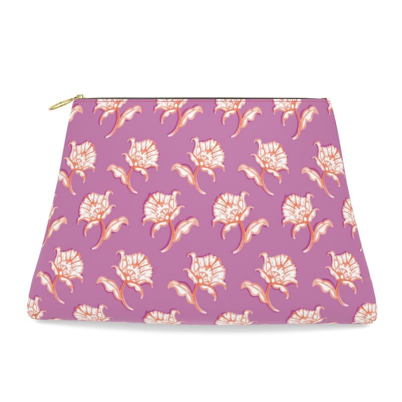 Watercolor Woodblock Leather Clutch