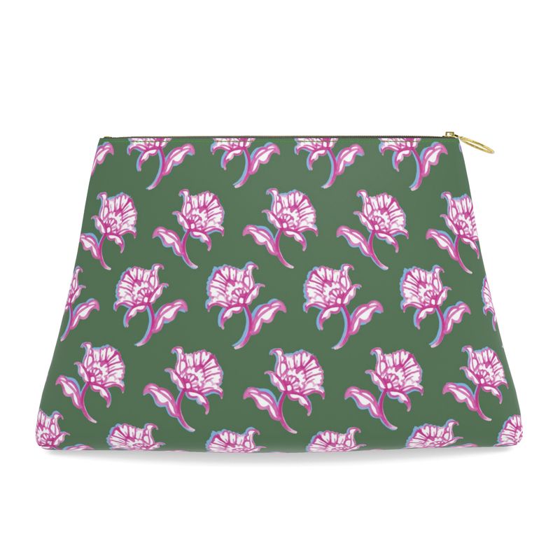 Watercolor Woodblock Leather Clutch