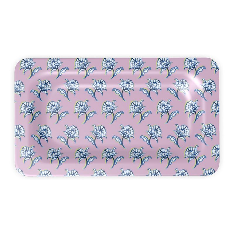 Watercolor Woodblock Tray Front View in Hydrangea