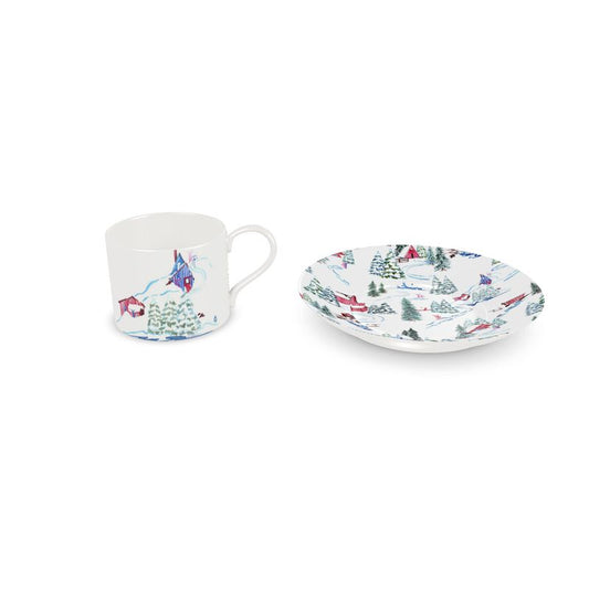 Ski Chalet Bone China Mug & Saucer