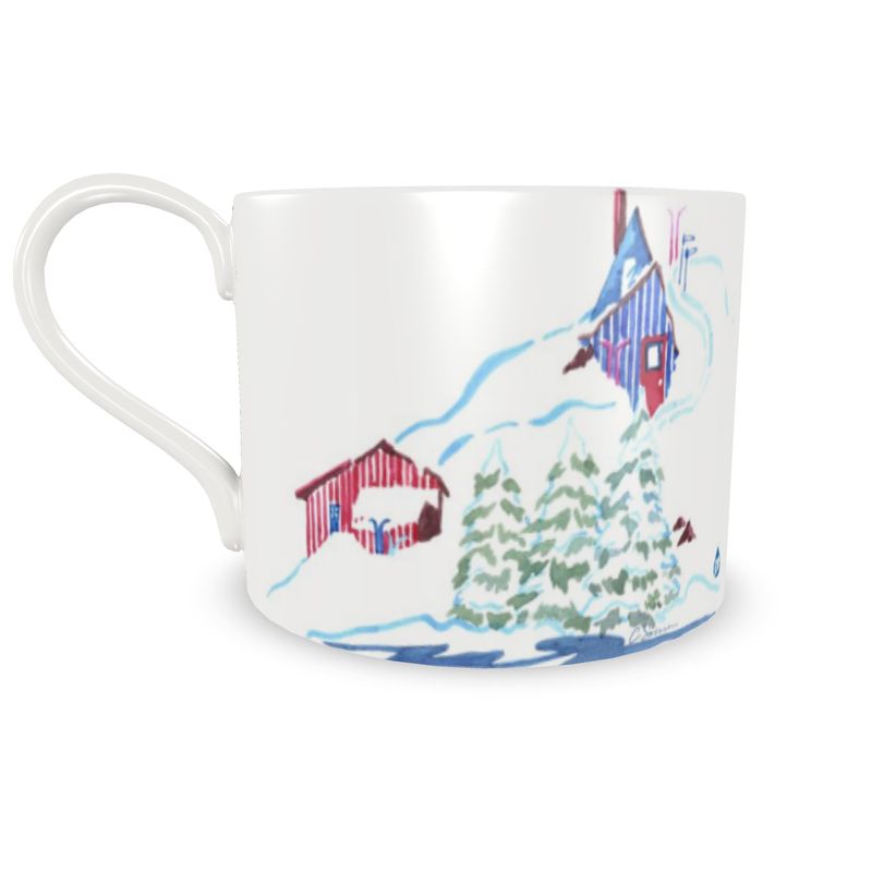 Ski Chalet Bone China Mug & Saucer