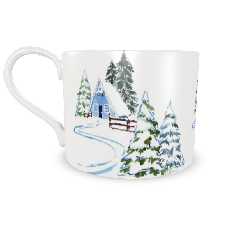 Ski Chalet Bone China Mug & Saucer