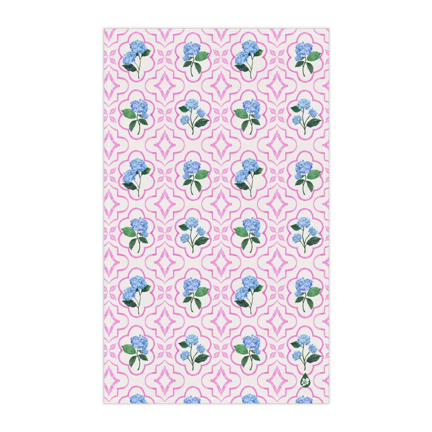 Garden Trellis Kitchen Towel Front Flat view in Peony Pink Colorway