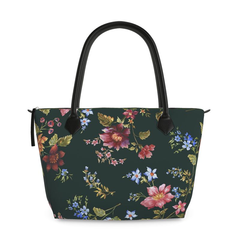 Midnight Bloom Satin & Leather Handbag