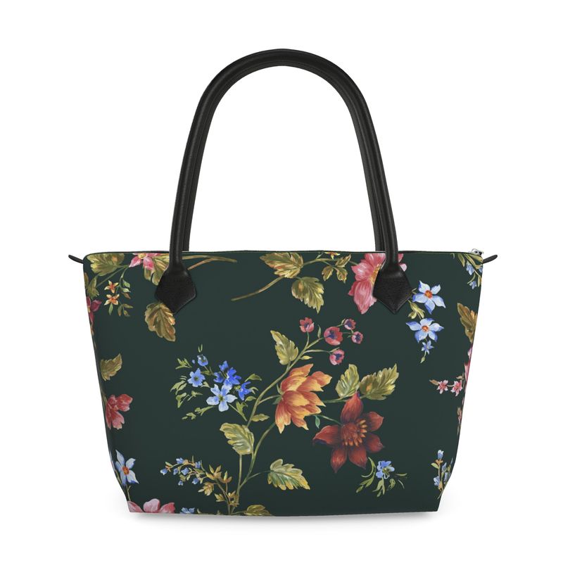 Midnight Bloom Satin & Leather Handbag