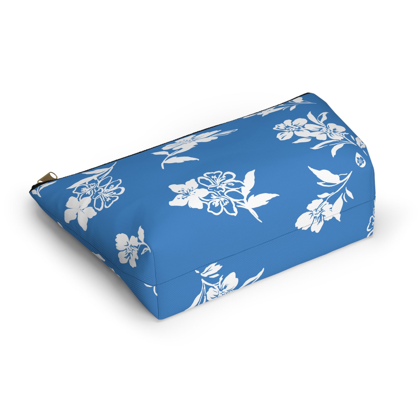 Top View Inky Floral TBottom Pouch in Cloudless Black Zipper Size Large