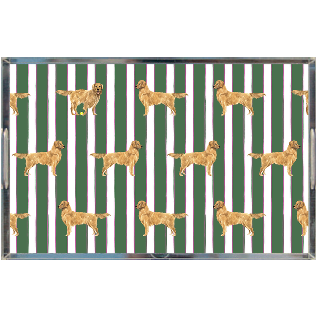 Good Dog Prep Stripe 11x17 Lucite Tray in Tennis Grass Green
