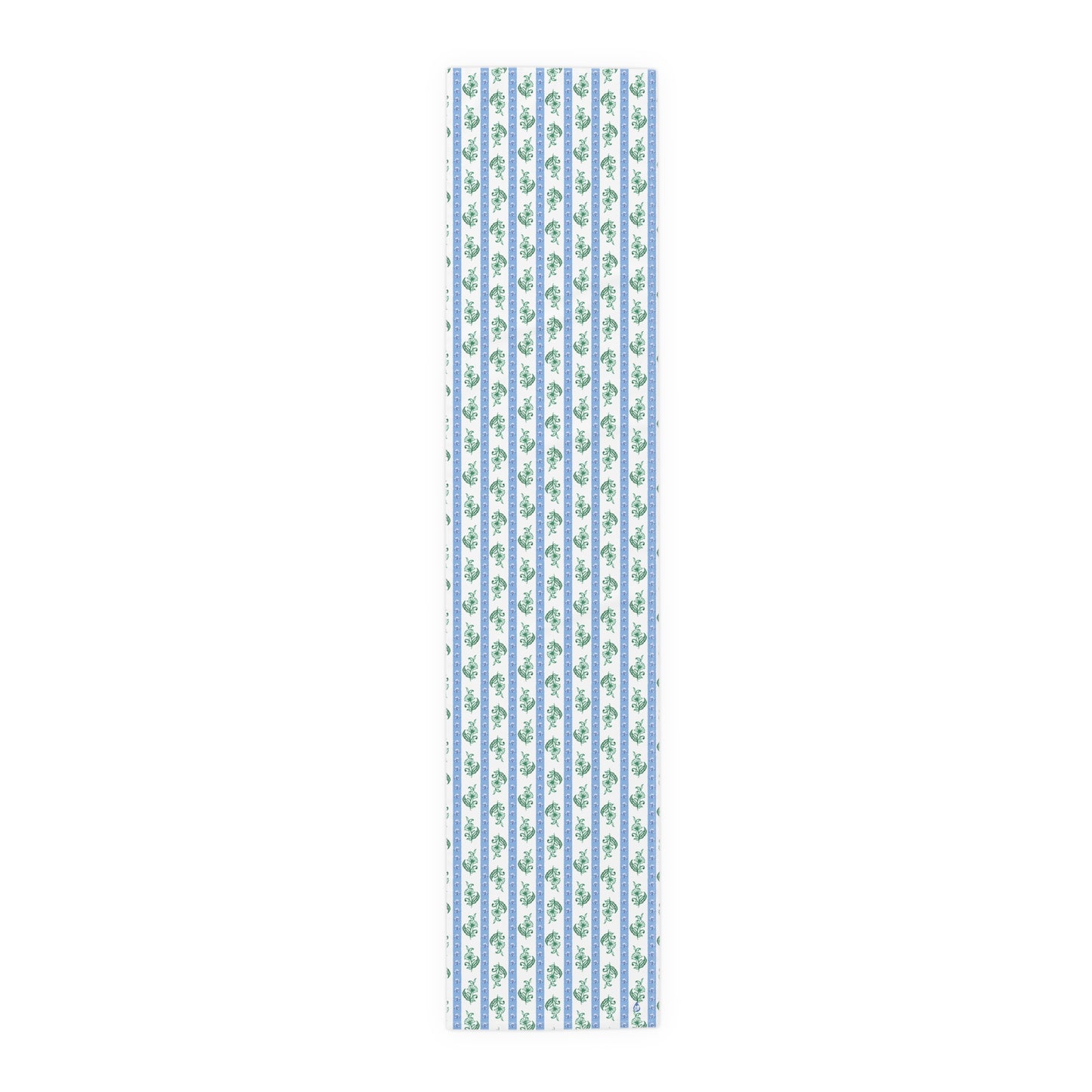 Watercolor Woodblock Striped Patterned Table Runner 16x72 in Cloudless and Tennis Grass