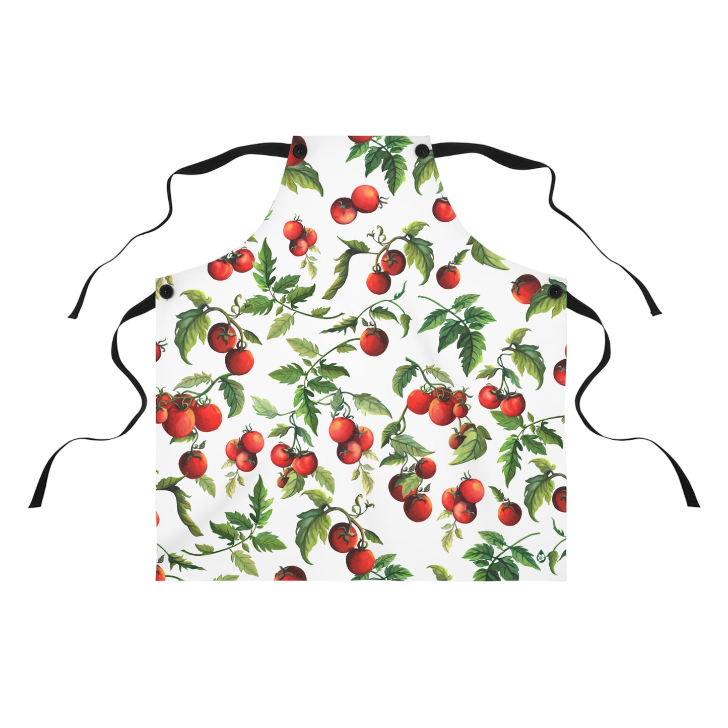 Full view of Tomato Tomato kitchen apron with black ties